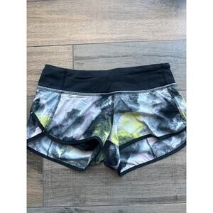 Lululemon Speed Shorts Abstract Print Black Green Running Size 4